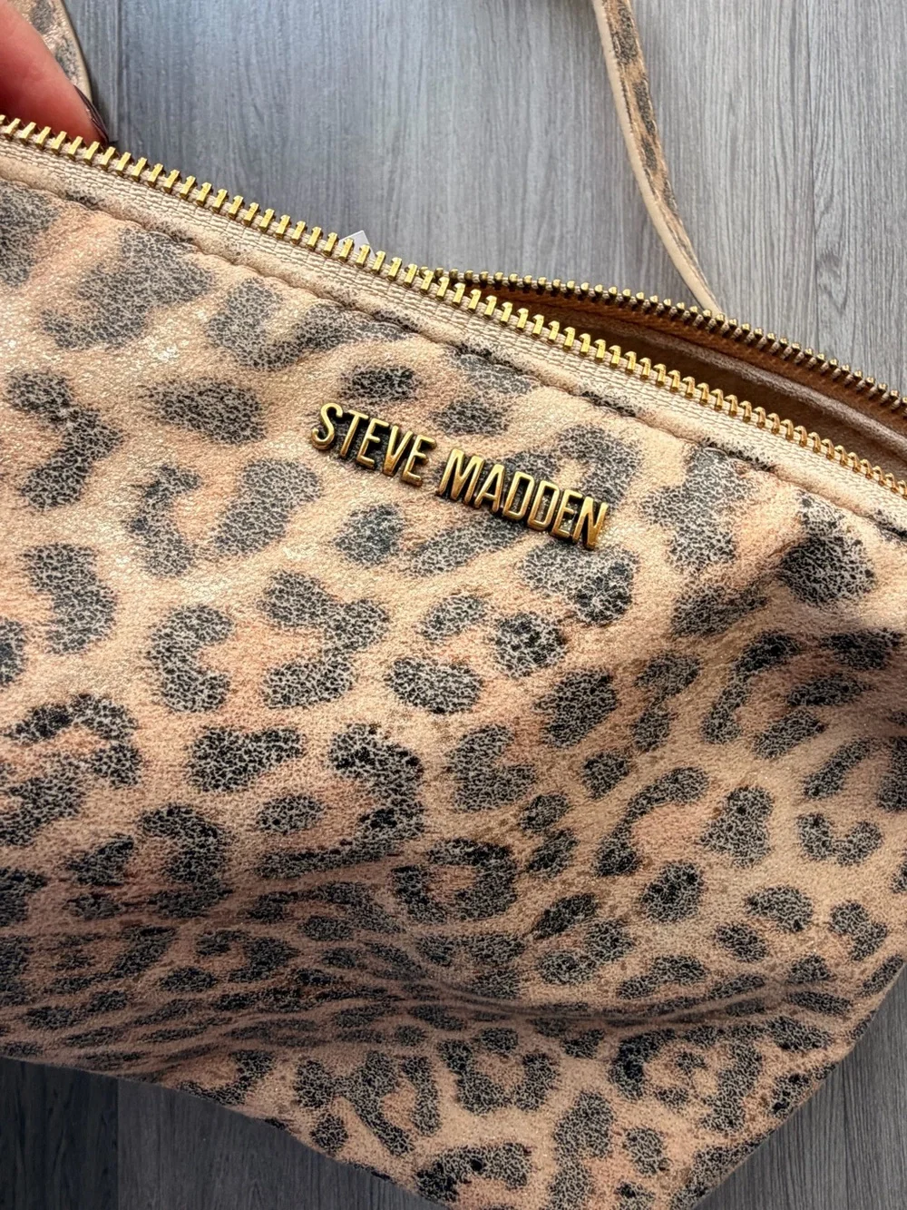 Steve Madden Leopard-Print Crossbody Bag in Beige and Black with Gold Hardware
